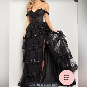 Jovani Elegant Black Strapless Gown with Sequins